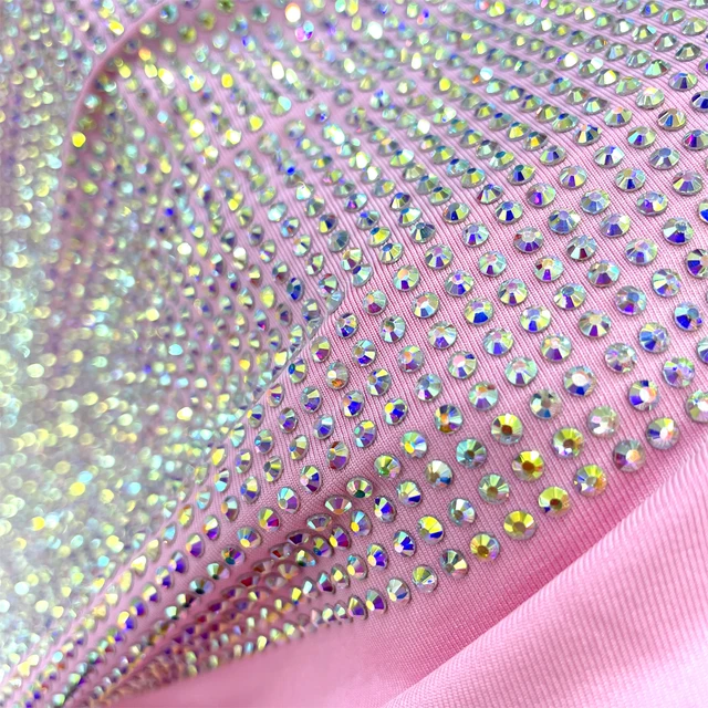 VA001 shiny party dress accessories stretchable crystal rhinestone fabric mesh by meter