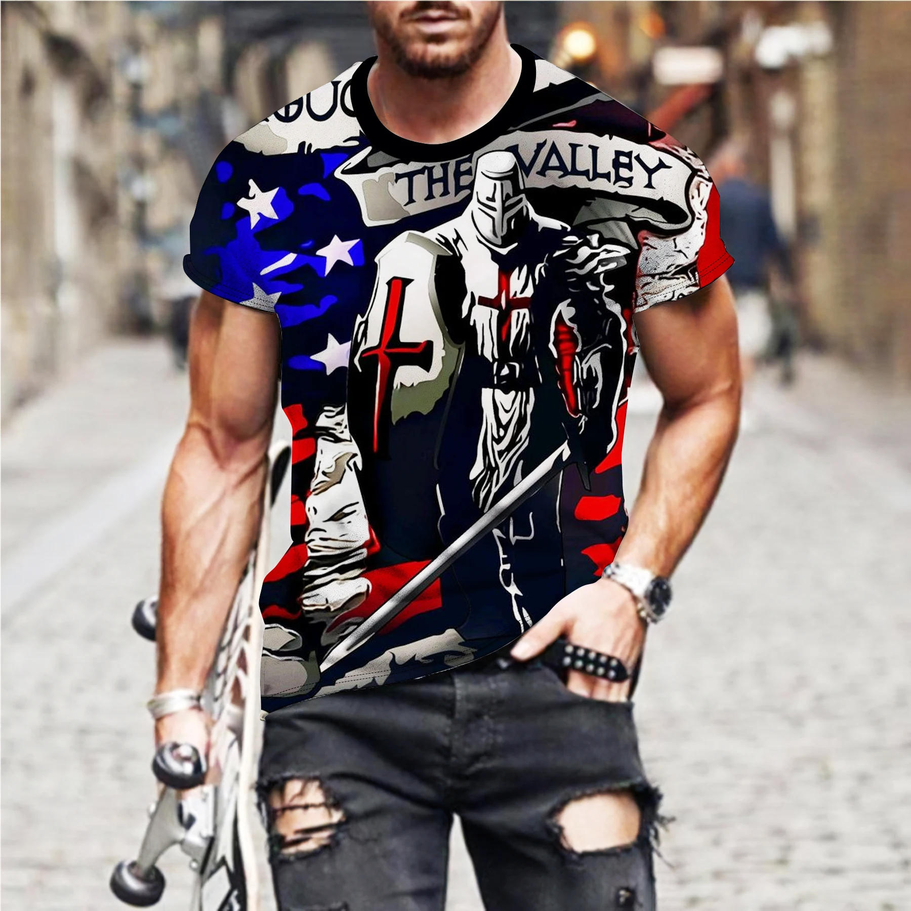 Individual Creative Design Men's T-shirt Summer Print Flag Street Style  Tops Sublimation T-shirt Short Wholesale Men's Clothing