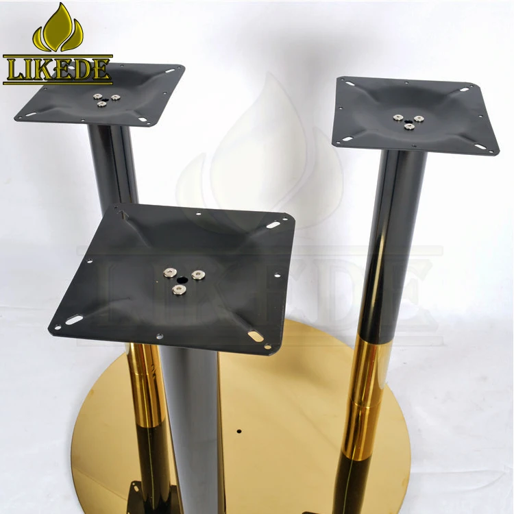 Newest High Quality Shiny Gold Black Big Large Heavy Duty 3 Pillars Columns Stainless Steel Table Base