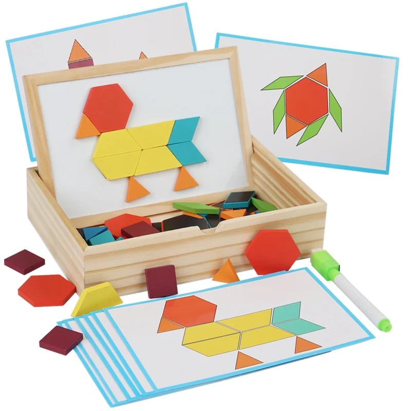 Tangram Holzspielzeug Für Kinder – 36 Bunte Holzbausteine Mit 60 Vorlagekarten | Montessori Lernspiel Ab 3 Jahren