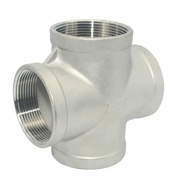 Megairon 304 Stainless Steel Four-Way Water Pipe Connector with Internal Thread Cross Straight Inner Wire Sanitary Plumbing Fittings