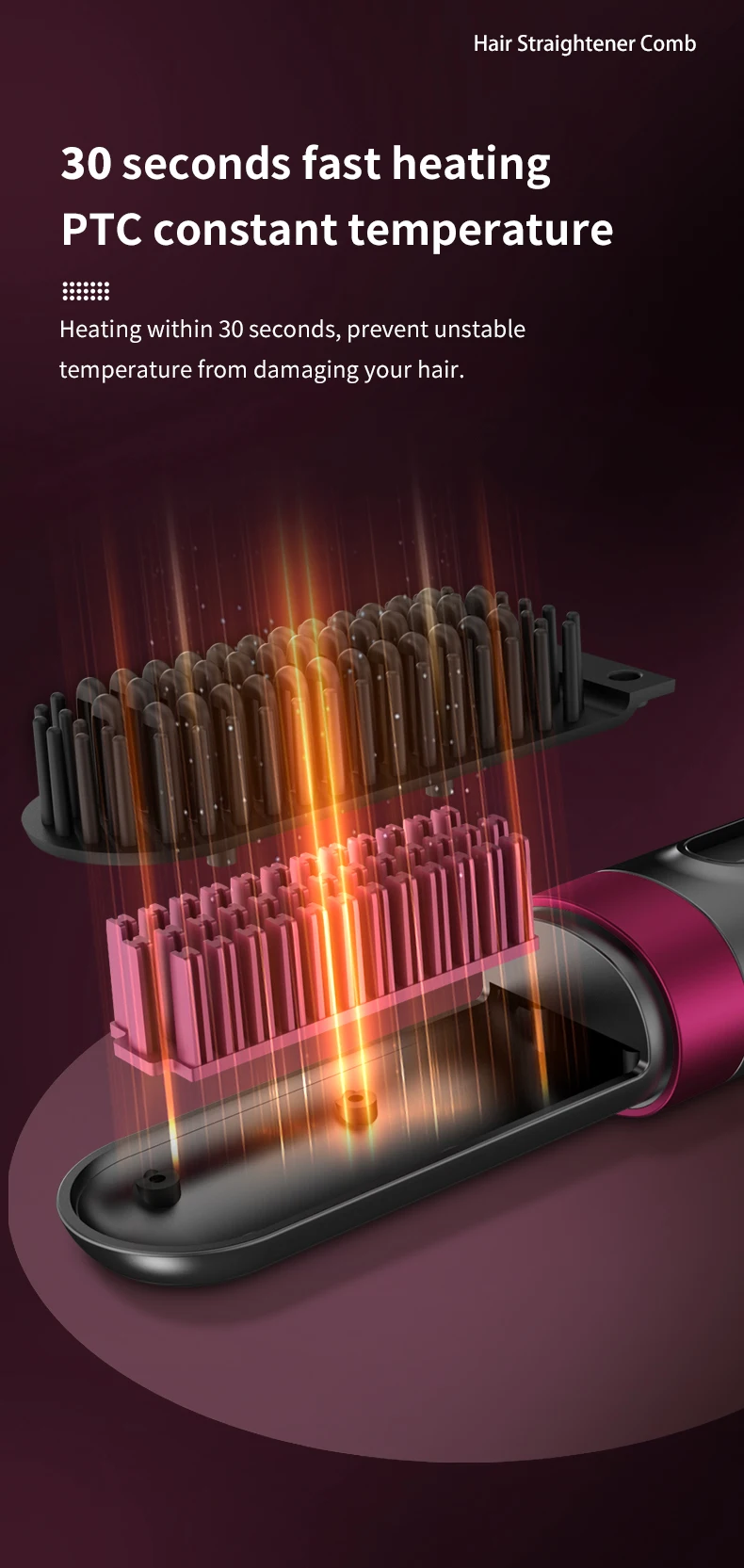 Professional Cordless Hair Straightener Comb LED Display Portable Wireless Rechargeable Hair Straightener Brush