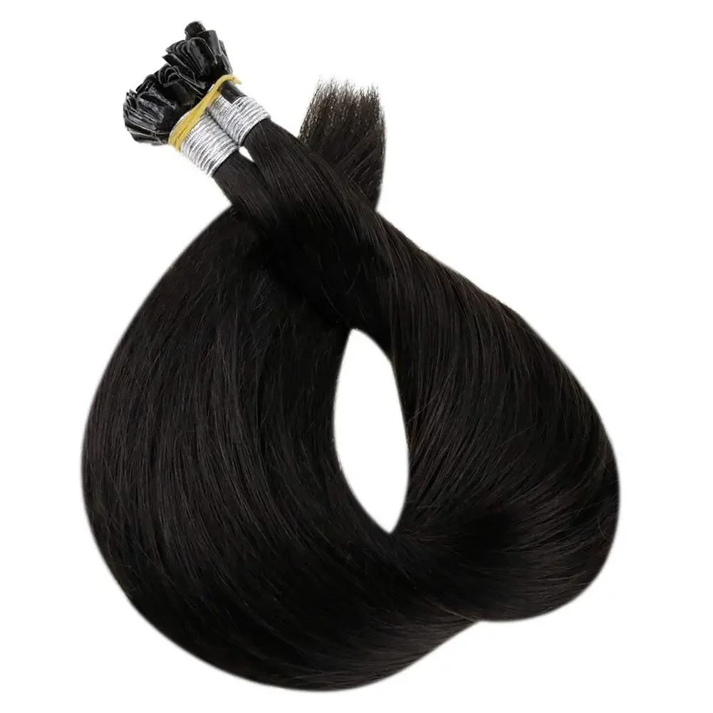Natürliche schwarze Hot Fusion U-Tips Echthaar-Extensions_voghion.com
