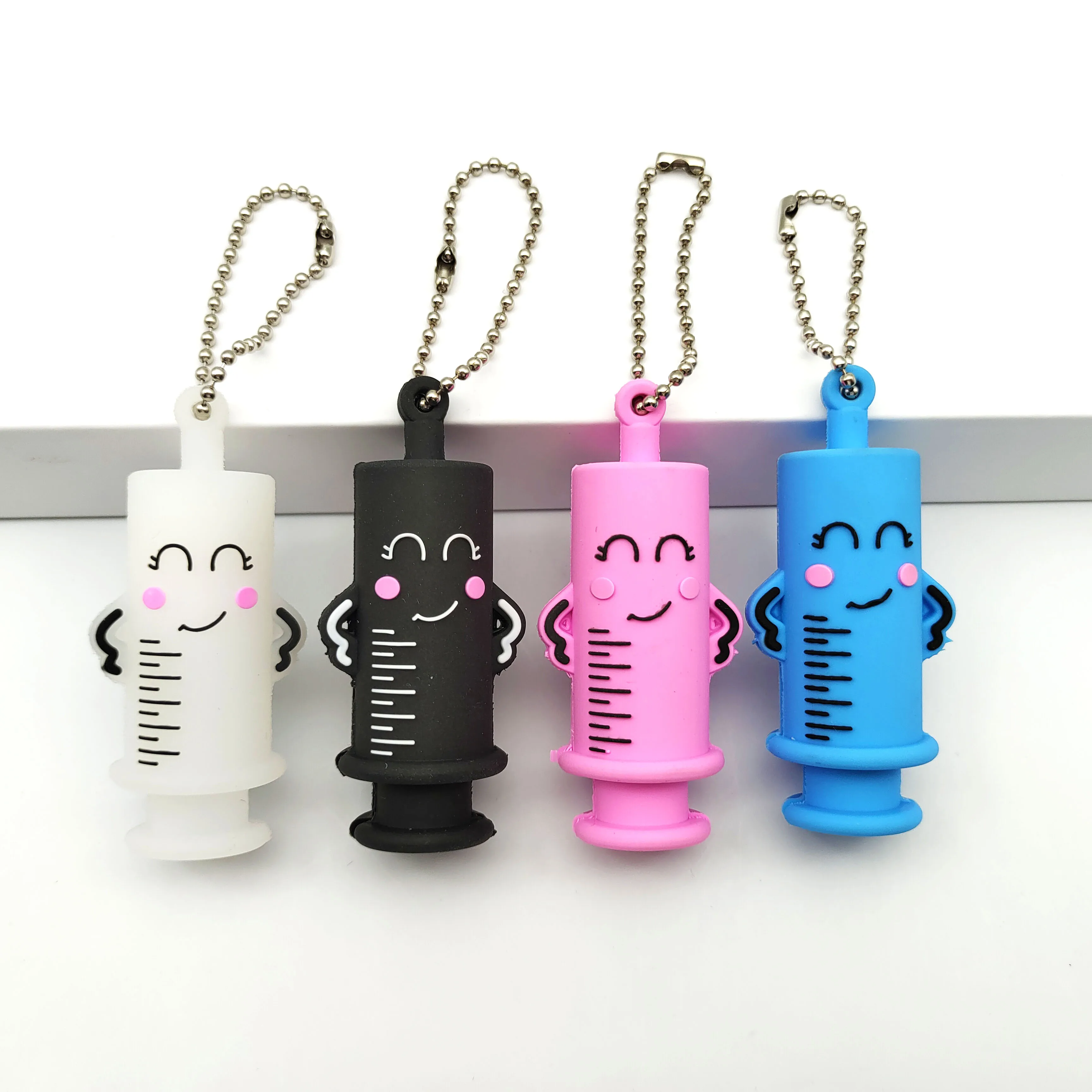 Mini Syringe Shape Rubber Ampoule Breaker with Ball Bead Chain Silicone Ampoule Opener Keychain Vinyl Medical Vial Opener
