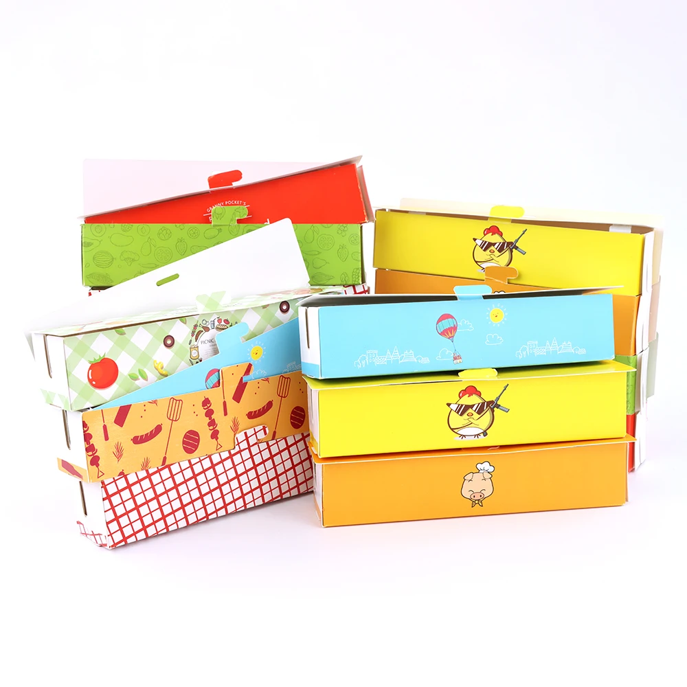 Custom Hot Dog Paper Box Disposable Kraft Hot Dog Box Eco Friendly Hot Dog Packaging Printed Hot Dog Food Box Takeaway Snack Box