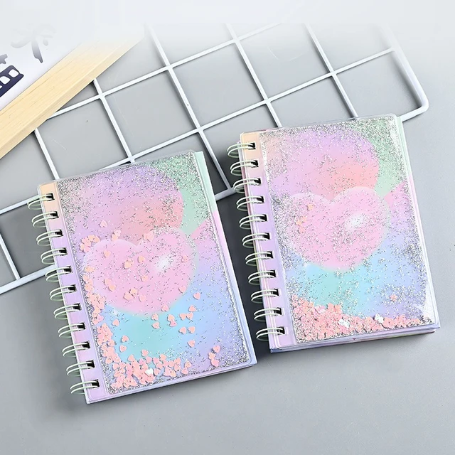 GF Sequins Quicksand Lined Hardcover Journals A4 College Ruled Twin-wire Spiral Planner Notebook for Office School Supplies