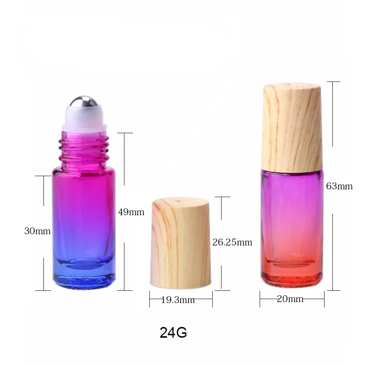 Wholesale 5 ml Roll on Gradient Color 5ml Roller Glass Bottle with Bamboo Cap