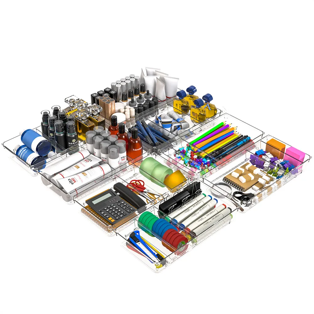 Cross Border Acrylic Grid Tray Adjustable Plug Home Daily Desktop Storage Makeup Organizers