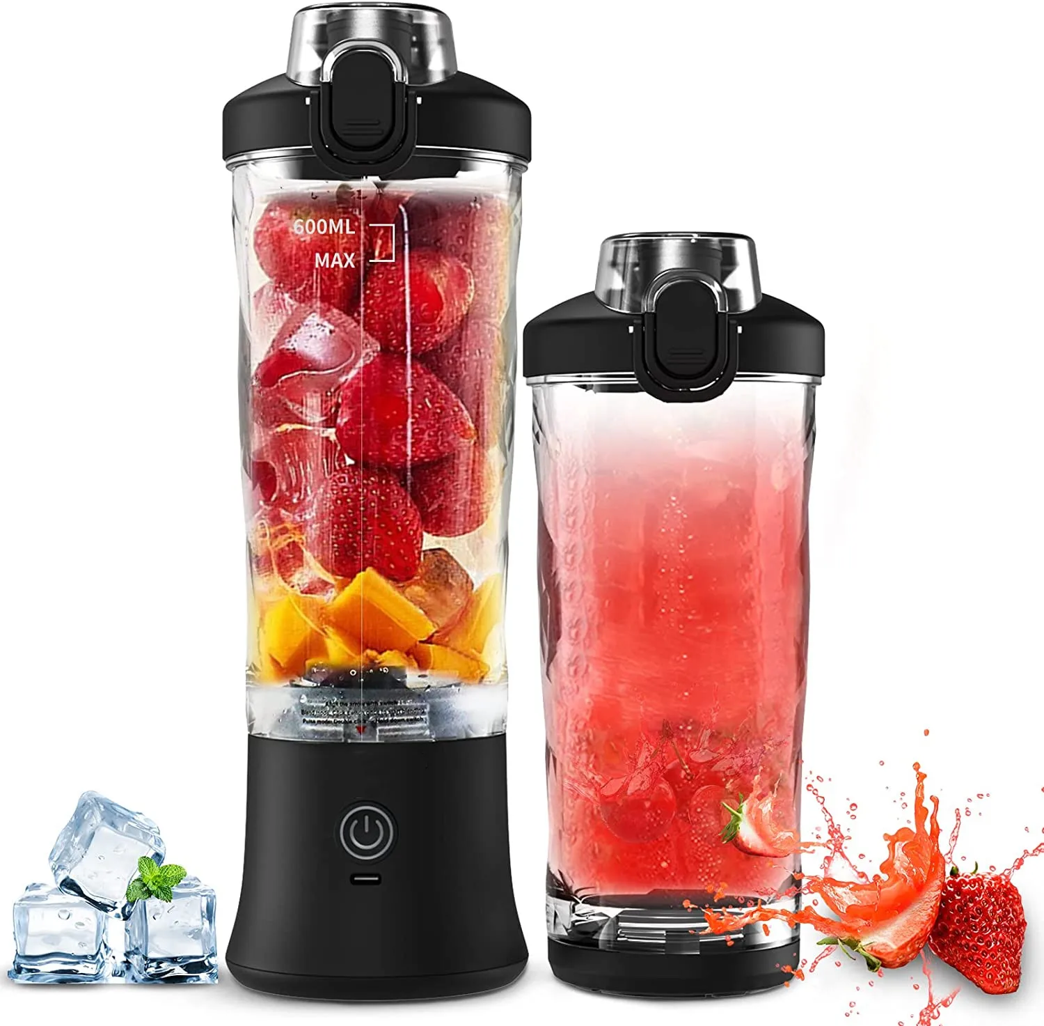 High Quality Mini Blender Portable Usb Rechargeable Fresh Juice Blender 600ml Black