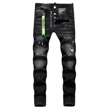 Hip Hop High Street Utility Paint Splash Stretch Pants Embroidery Rivet Decoration Fashionable Spring Holes Scratch 100% Cotton