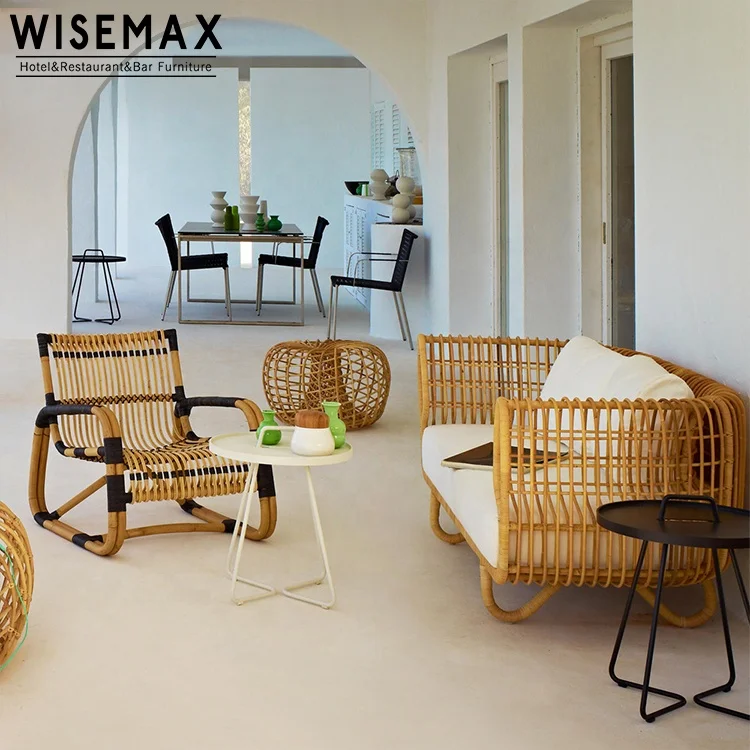 ラタンチェア　イス　ヴィンテージ　ラタン　藤家具　250226-3 WISEMAX FURNITURE モダンナチュラル ラタン製3人掛けソファ チェア