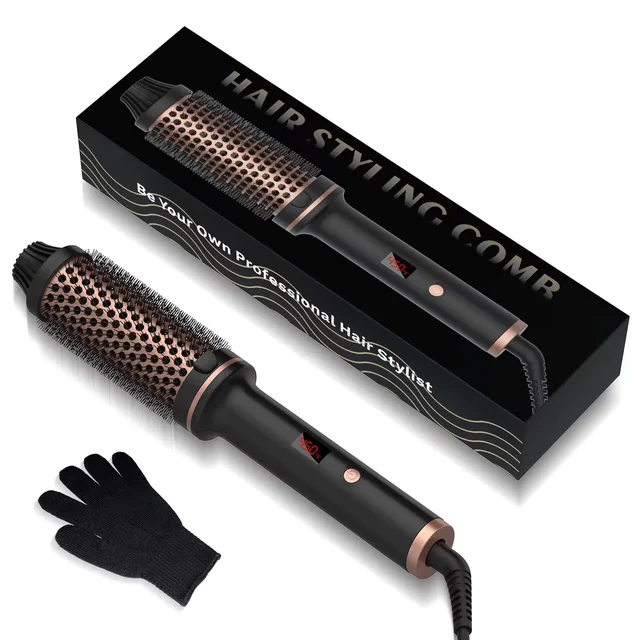 Anti Scald Negative Ion Hair Curler Straightener Comb Thermal Brush 450F 1.5 Inch LCD Display 3 In 1 Hot Air Comb Curler