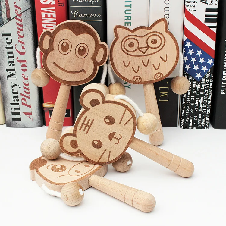 木制卡通动物摇铃婴儿早教玩具手握摇铃 Buy 木制婴儿手摇铃玩具 宝宝益智拨浪鼓 木制婴儿动物摇铃product On