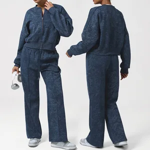 Roregal Autumn Winter Leisure Sports Set Irregular Printed Loose Fashionable Warm Yoga Jacket and Pant Set