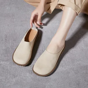 2026New Fashion Casual Shoes Woman Real Leather Flat Sandal Large Sizes Lady's Shoes Girl Wide Toe Shoes Whosale