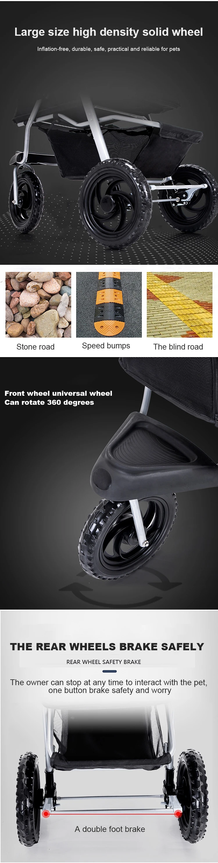 Removeable Pet Stroller Cat Dog Cage Stroller Travel Folding Carrier