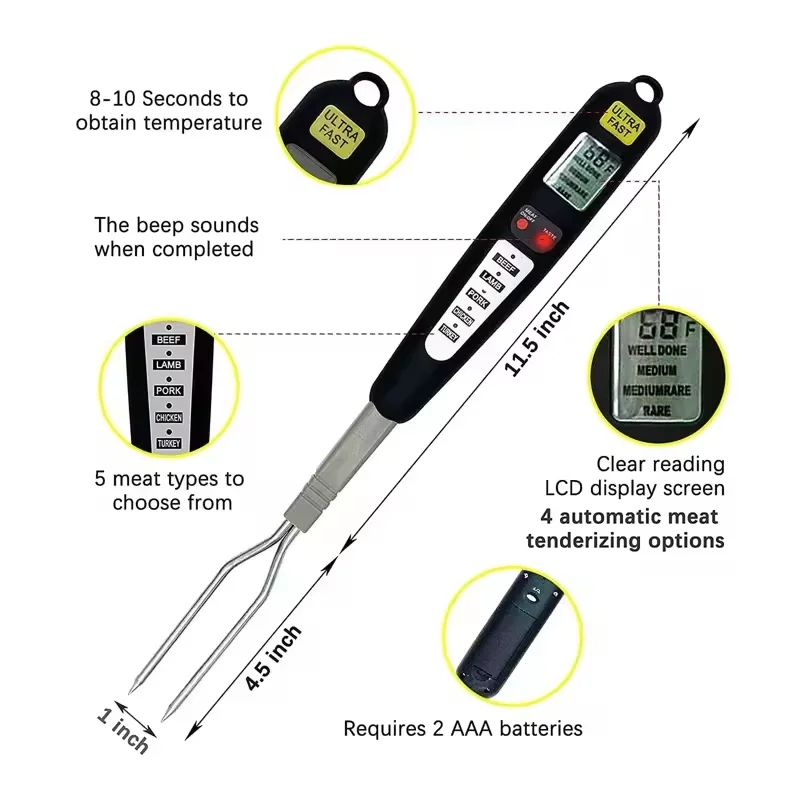 Factory Direct Sales Household LCD BBQ Barbecue Kitchen Oil Meat Digital Electronic Thermometers with Probe for Food