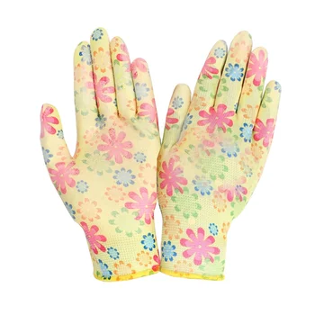 GN1004 Various Floral fashion pattern Flower printed Nylon Polyester liner PU/Nitrile coating lady Garden work hand gloves
