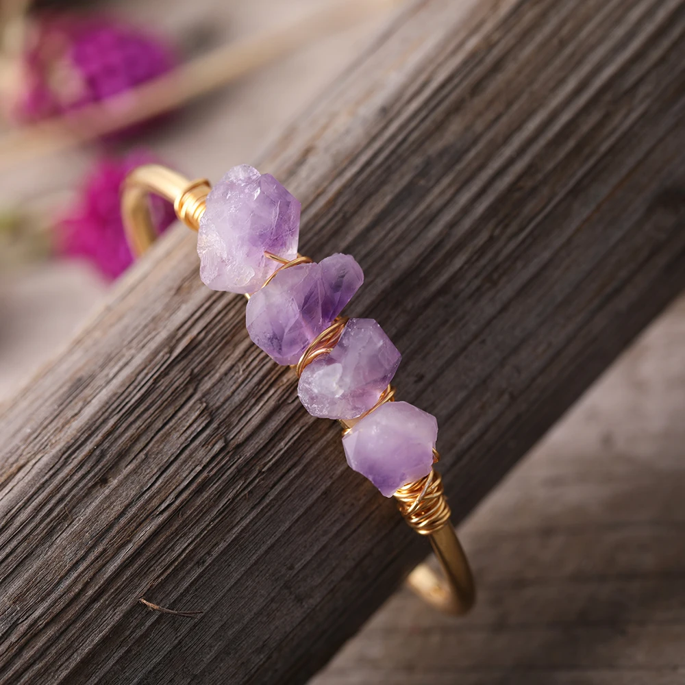 Shop Natural Amethysts Quartz Chip Beads Open Cuff Bangles