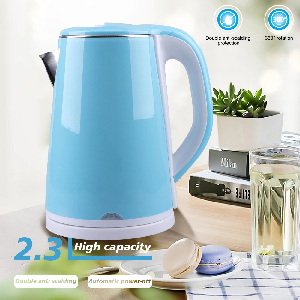 2.3L Electric Kettle Stainless Steel Double Layer Anti Sclading Automatic  Power Off Electric Water Boiler for Home CN Plug(Pink)