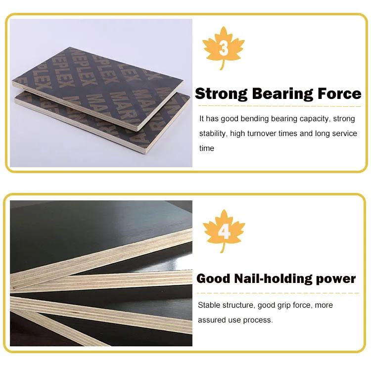 4x8' 20mm Black Film Laminated Marine Plywood Concrete Formwork Film