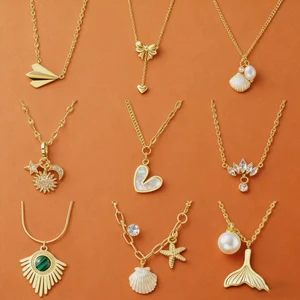 MW Italy 18 Gold PVD Vacuum Plate Jewelry Waterproof Heart Turquoise Airplane Tail Vintage Party Stainless Steel Necklace Unisex