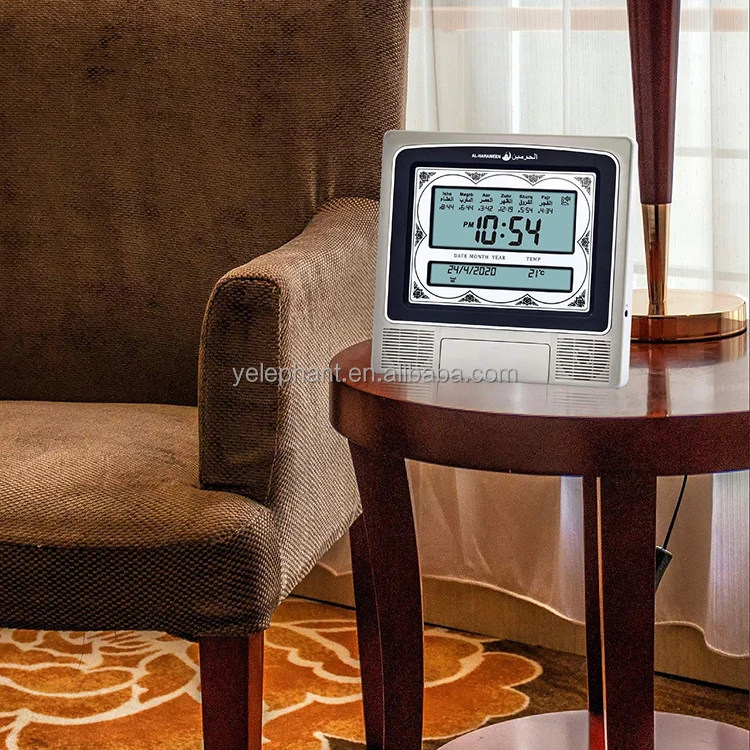 HA-4012 Netherlands Muslim Small Glass Azan-Clock Al-Fajia Lcd Screen Arlame Quemex Azan Desk Adhan Clock