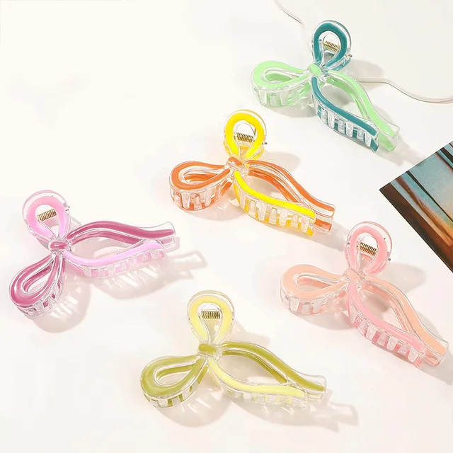 11cm Plastic Large Bow Accesorios Para El Cabello Shark Hair Claw Simple Hollow Sweet Clamps Clips For Girl Hair Clips For Women