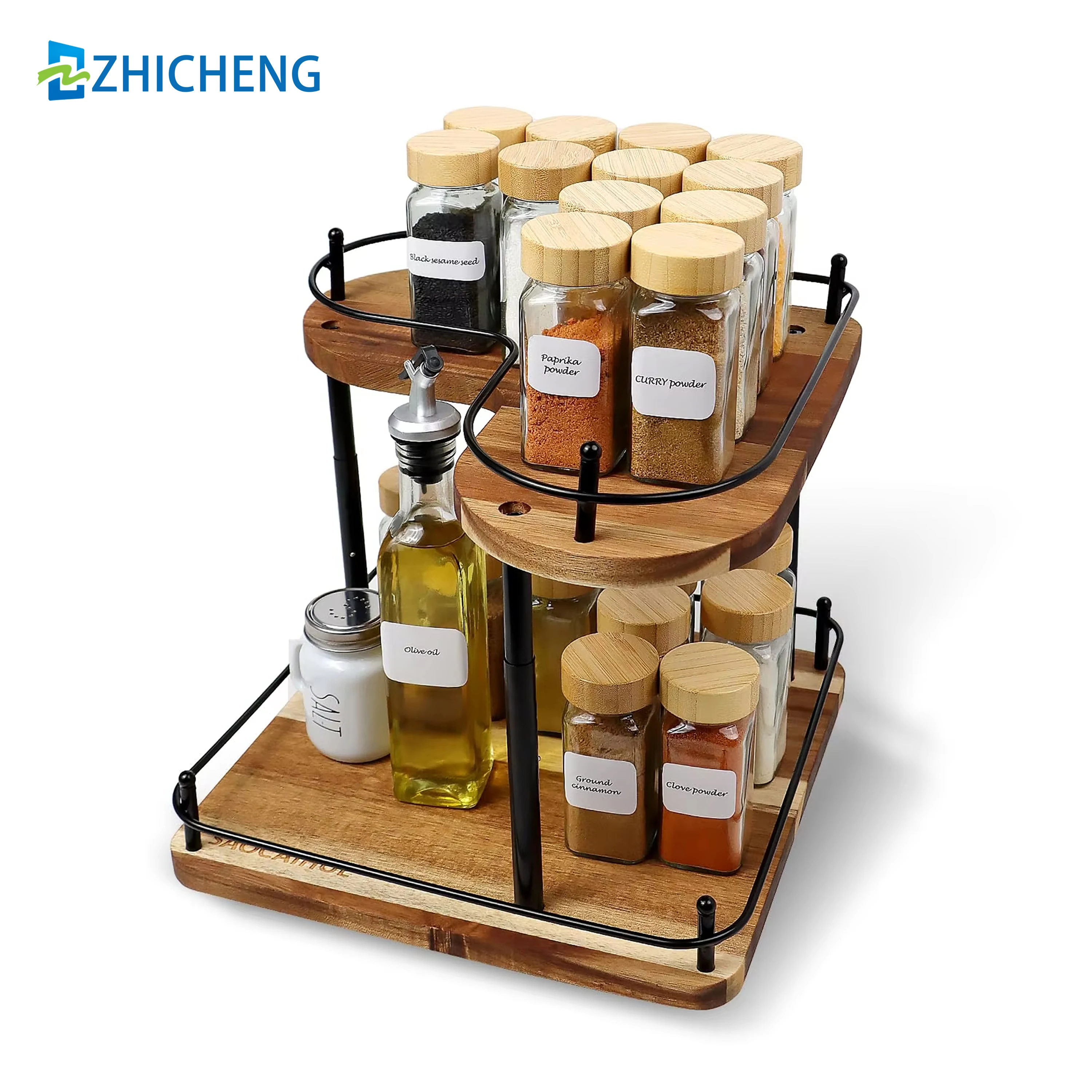 Wooden Spice Rack Organizer Custom Spice Organization Seasoning Shelf Organizer for Kitchen Countertop Cabinet Pantry Storage