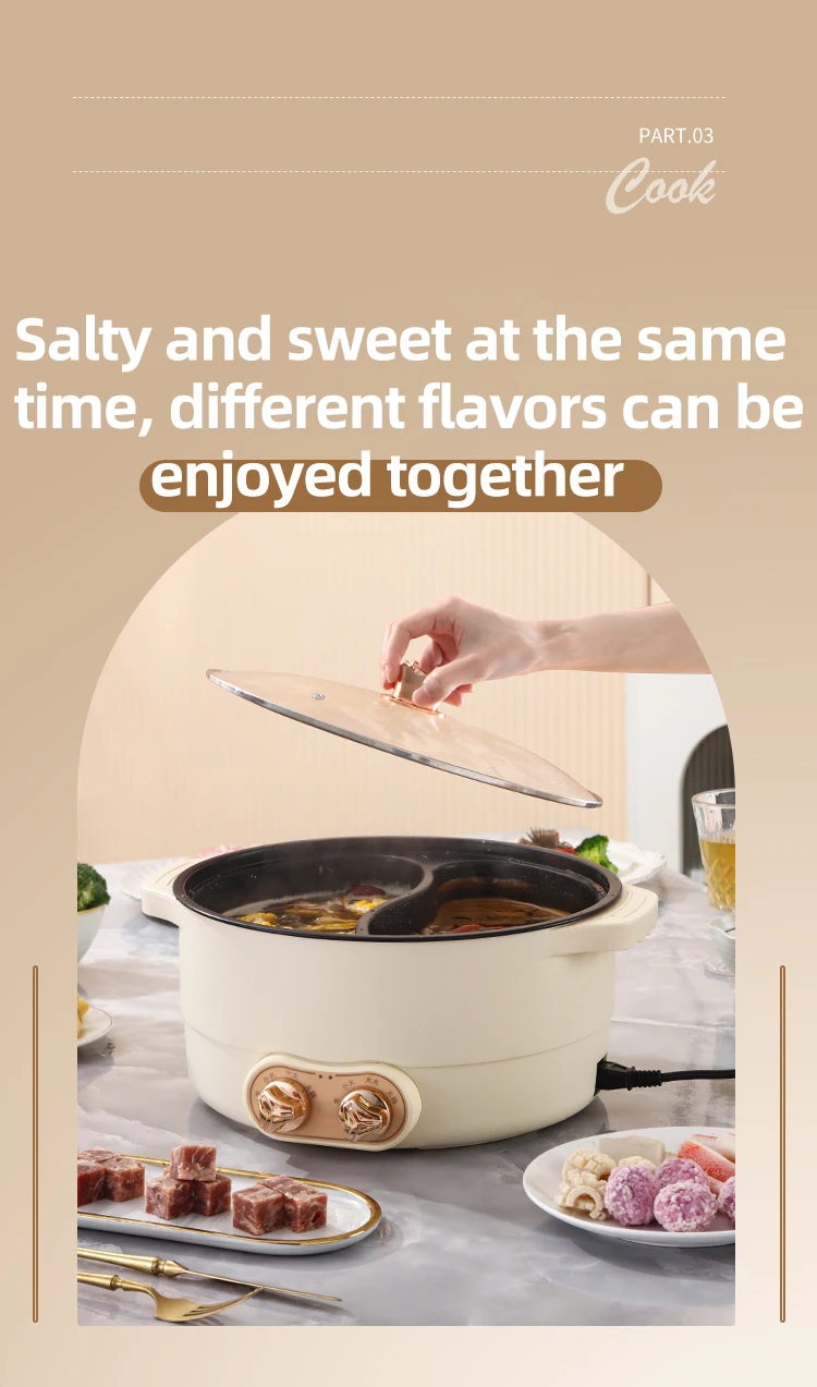 2024 New Design 2 Controller 220v 1600w Fast Working Pottery Crystal Inner Pot Kitchem 2 Compartment Electric Cooker Hot Pot