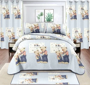 Children's Twin Size Bedding Set Kids 7pcs Quilted Bedspread Set with Fitted Sheet Carpet Curtains for Kids Bed