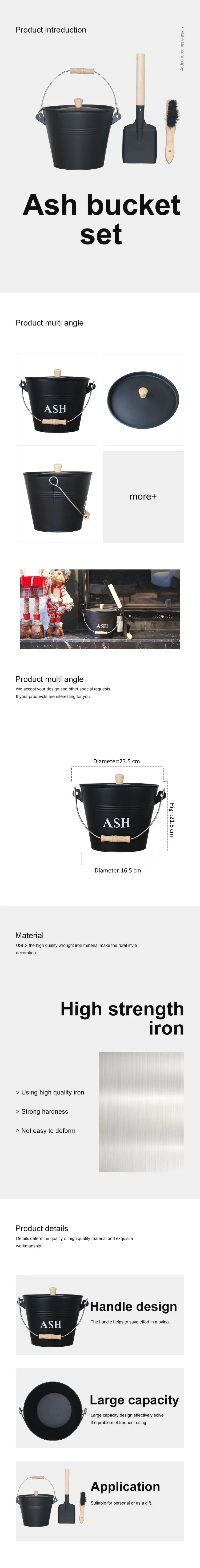 Ash bucket set Bucket with Lid Shovel & Hand Broom Tool Set Accessories for Fireplace Indoor and Outdoor Fireside accessories