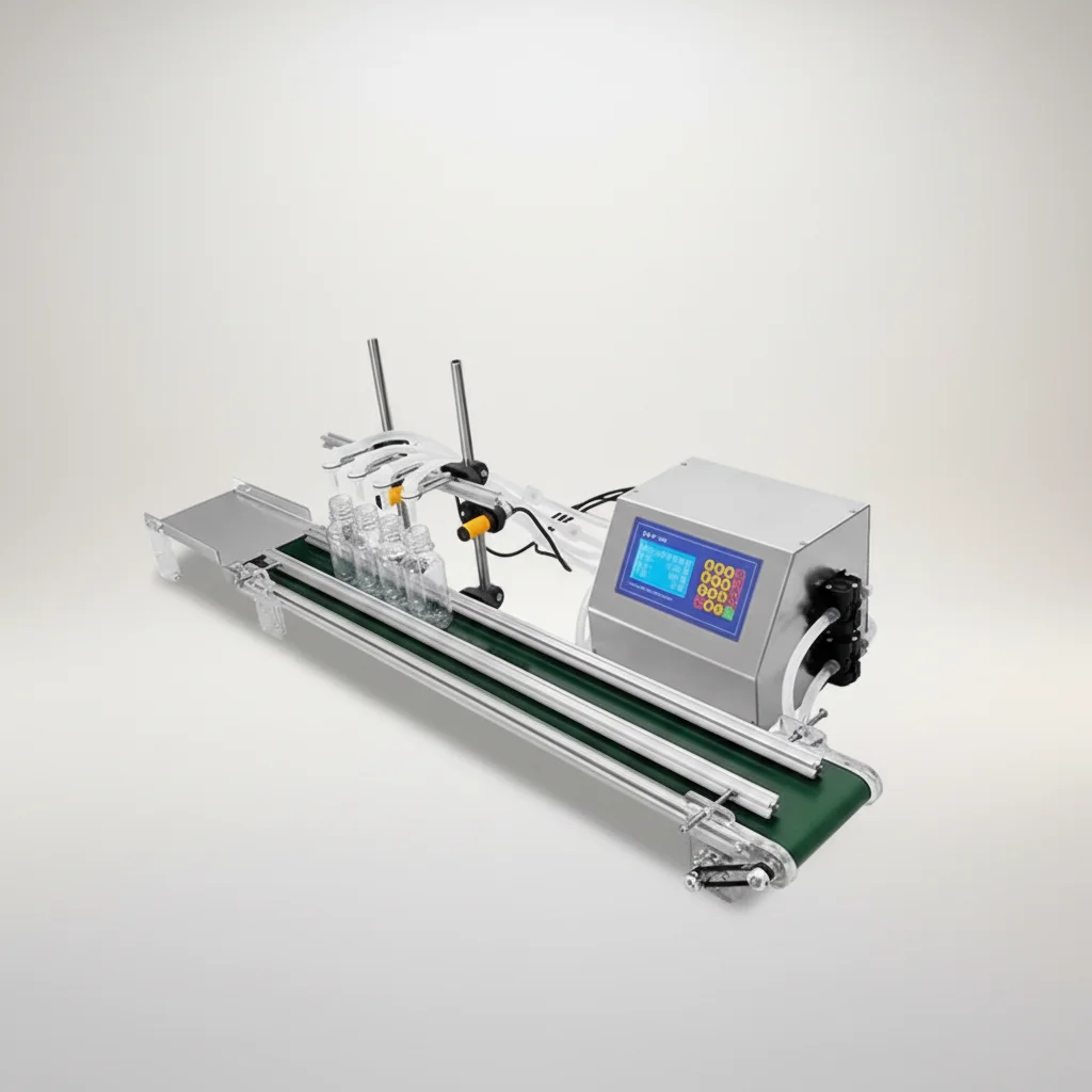 TEBAK Factory Price Cosmetic Water Essential Oil Bottle 4 Head Semi Automatic Liquid Filling Machine Liquid With Conveyor