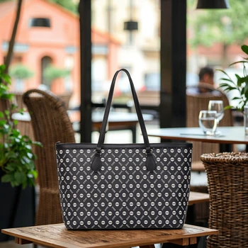 2025 Designer High-End Genuine Leather PVC Tote Bag Unisex Casual Commuting Dual-Purpose with Open Closure Aligned Pattern