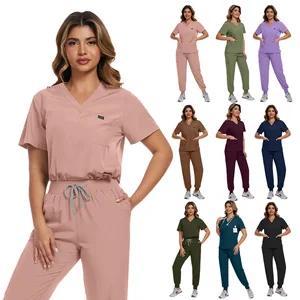 Quick-drying Woven Eco-Friendly Short-sleeved Scrub Suit for Hospital Doctors Nurses Surgical Uniform Split Suit Nursing Scrub