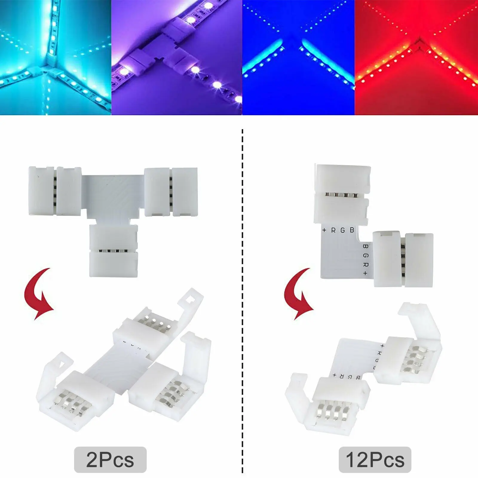 10pcs 5050 RGB LED Strip Light Corner Connector L-Shape Adapters 90 Degree Joint 
