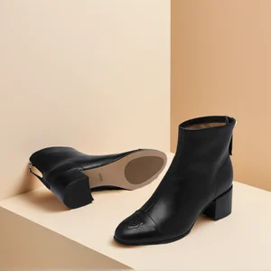 Fall/Winter New Style Women's Boots Side Zip Mid-Calf Short Boots Thick Heel Soft Leather Fashionable Anti-Slip