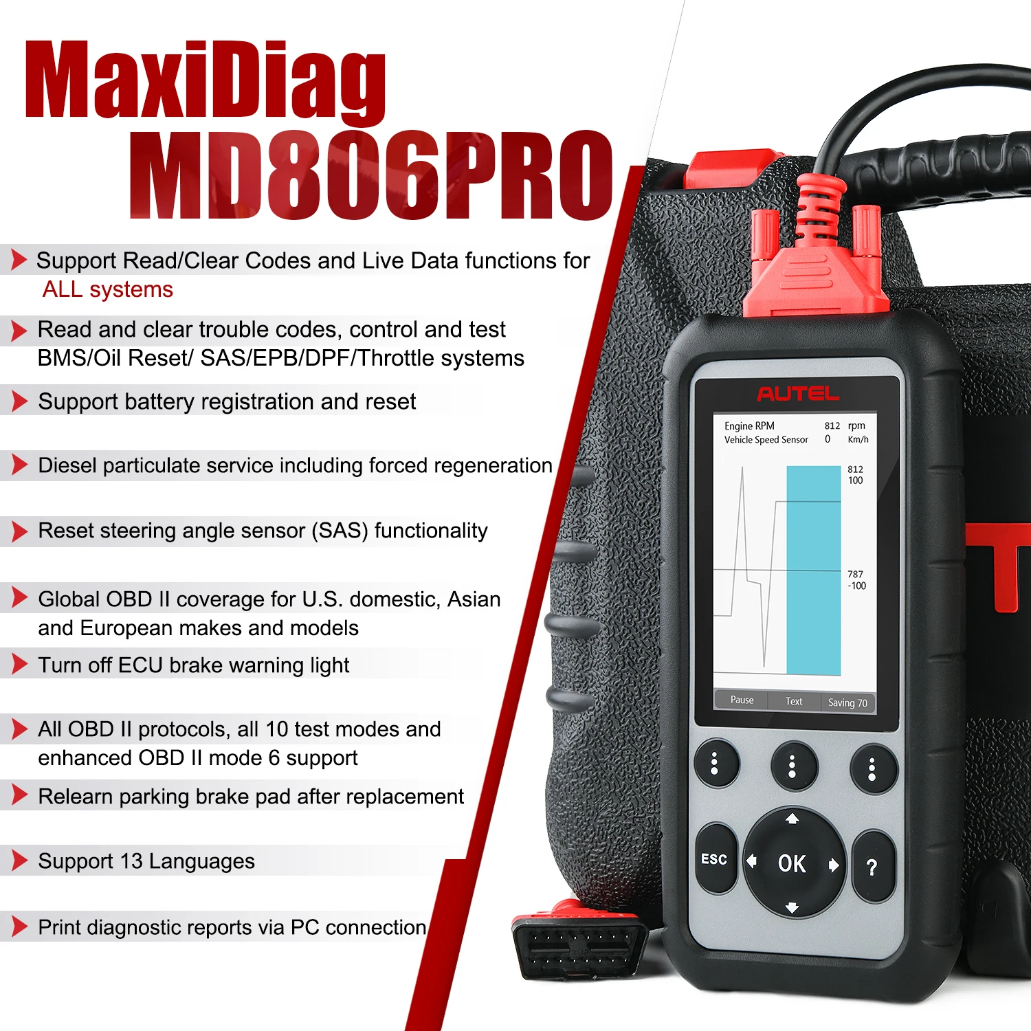 Autel Maxidiag MD806 Pro - Comprehensive Car Diagnostic Tool