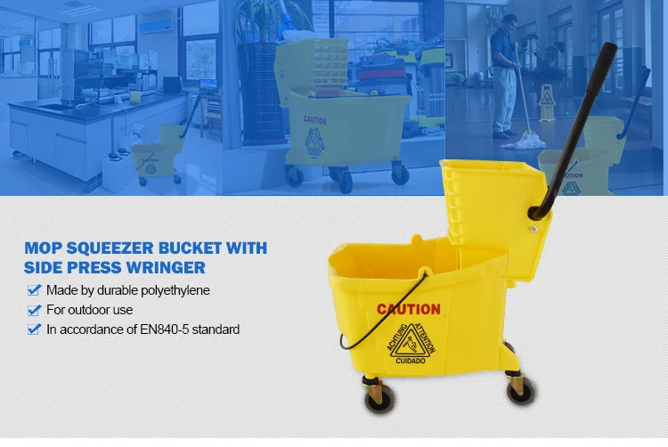 36l Plastic Wringer Mop Bucket With Wheels & Industrial Cleaning Mop ...