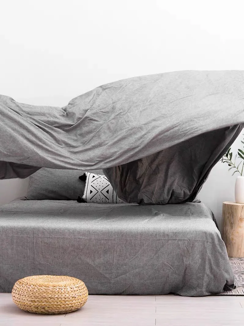 Pure Linen Bedding Set 170 Gsm Stone Washed Linen Bed Sheet Set