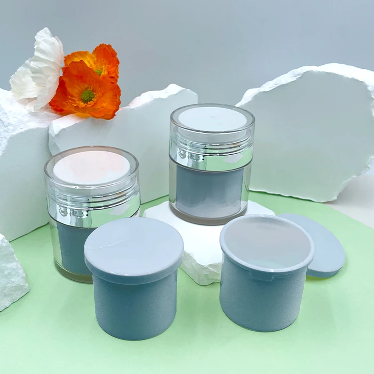 Skincare Packaging Double Wall  50g Face Cream Thick Wall PET + PP Airless Jars With Replacement inner bottle