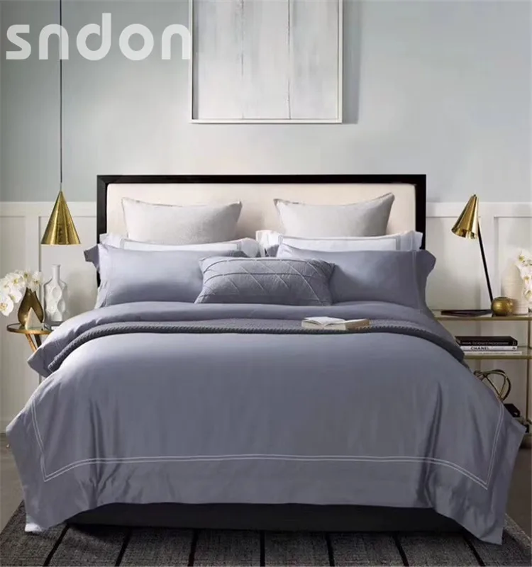 Cotton Senior Ash Hotel Bed Linen 3D Embroidered Bed Sheet Duvet Cover Set