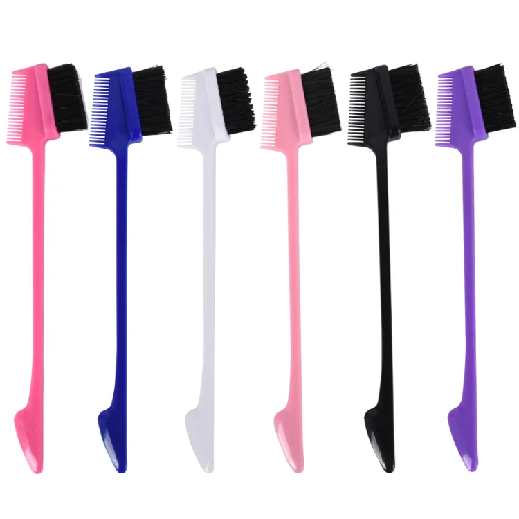 Hot Sale Three Colours Cosmetic Bristle  Double Head Mini Edge Control Brush For Hair