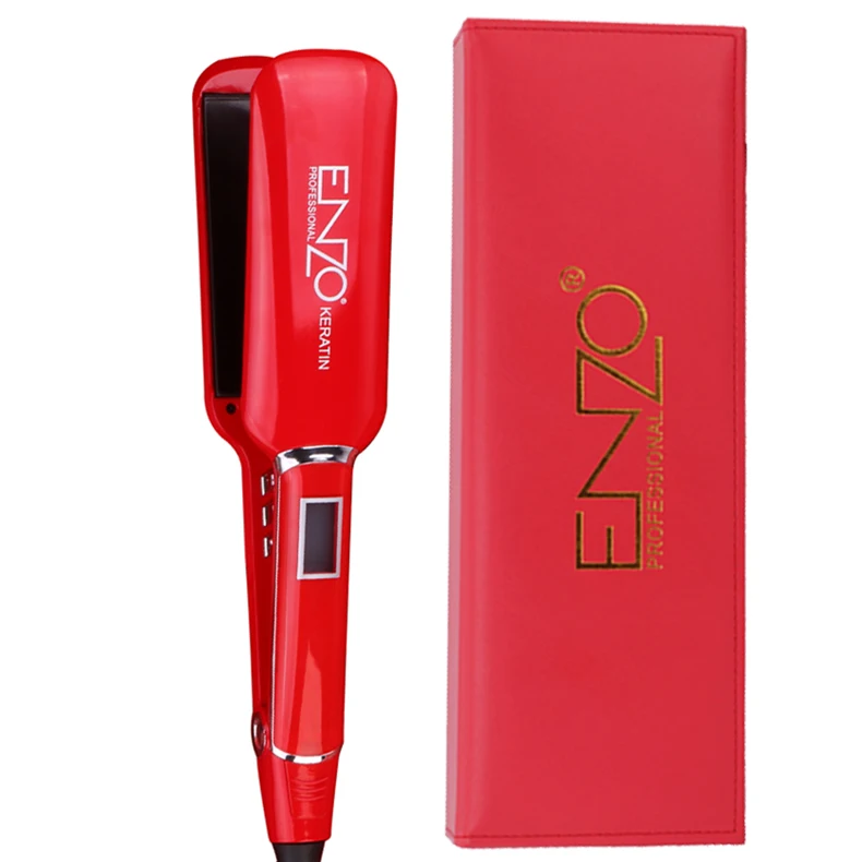 ENZO Good Quality Red Stretcher Custom Women Led Display Flat Plate Wide Plate Hair Straightener