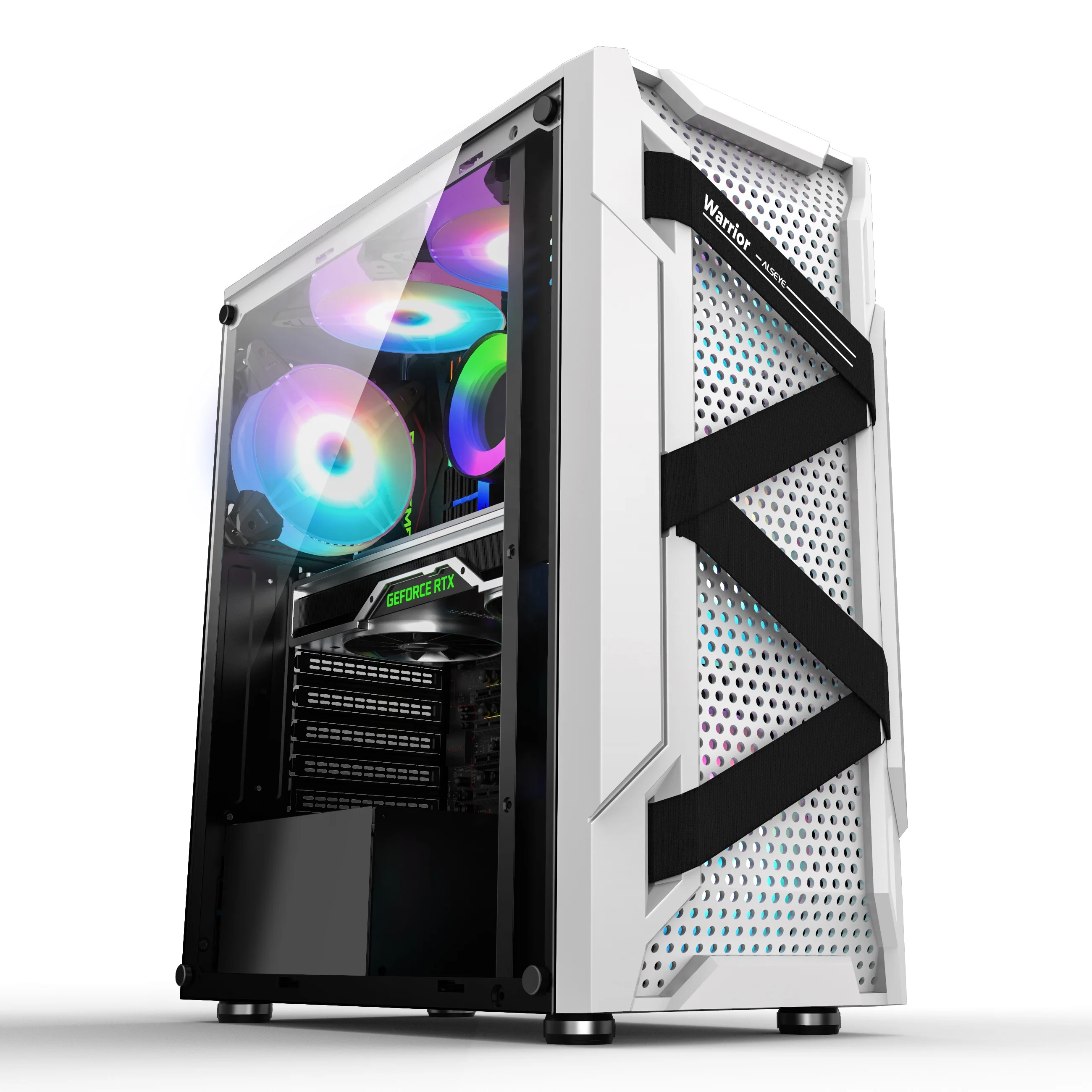High Quality White ATX Tower Gaming PC Case with RGB Fans