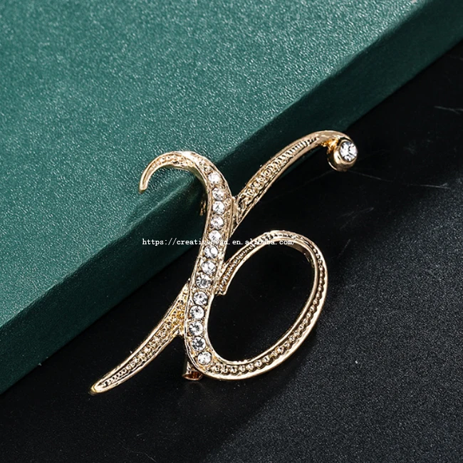 26 Letter English Alphabet Gold Plated Brooch Pin - Women's Jewelry Gift For Mom, Friend, Bridal