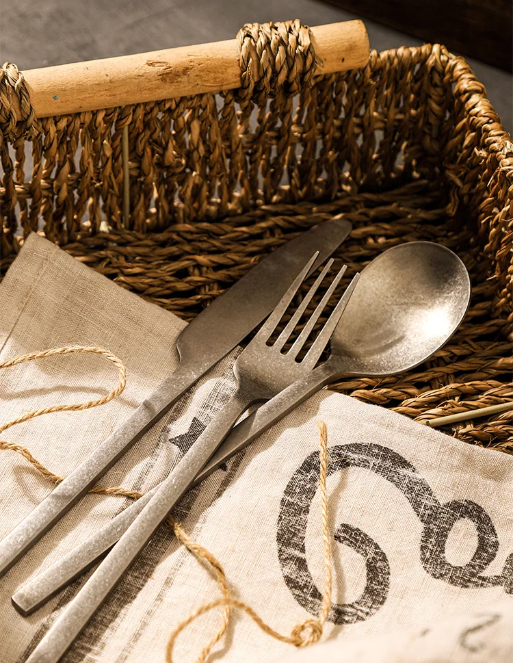 Retro Style Snowflake Gray High Quality Hotel Canteen Camping Stainless Steel Knife Coffee Serve Spoon and Fork Flatware Set