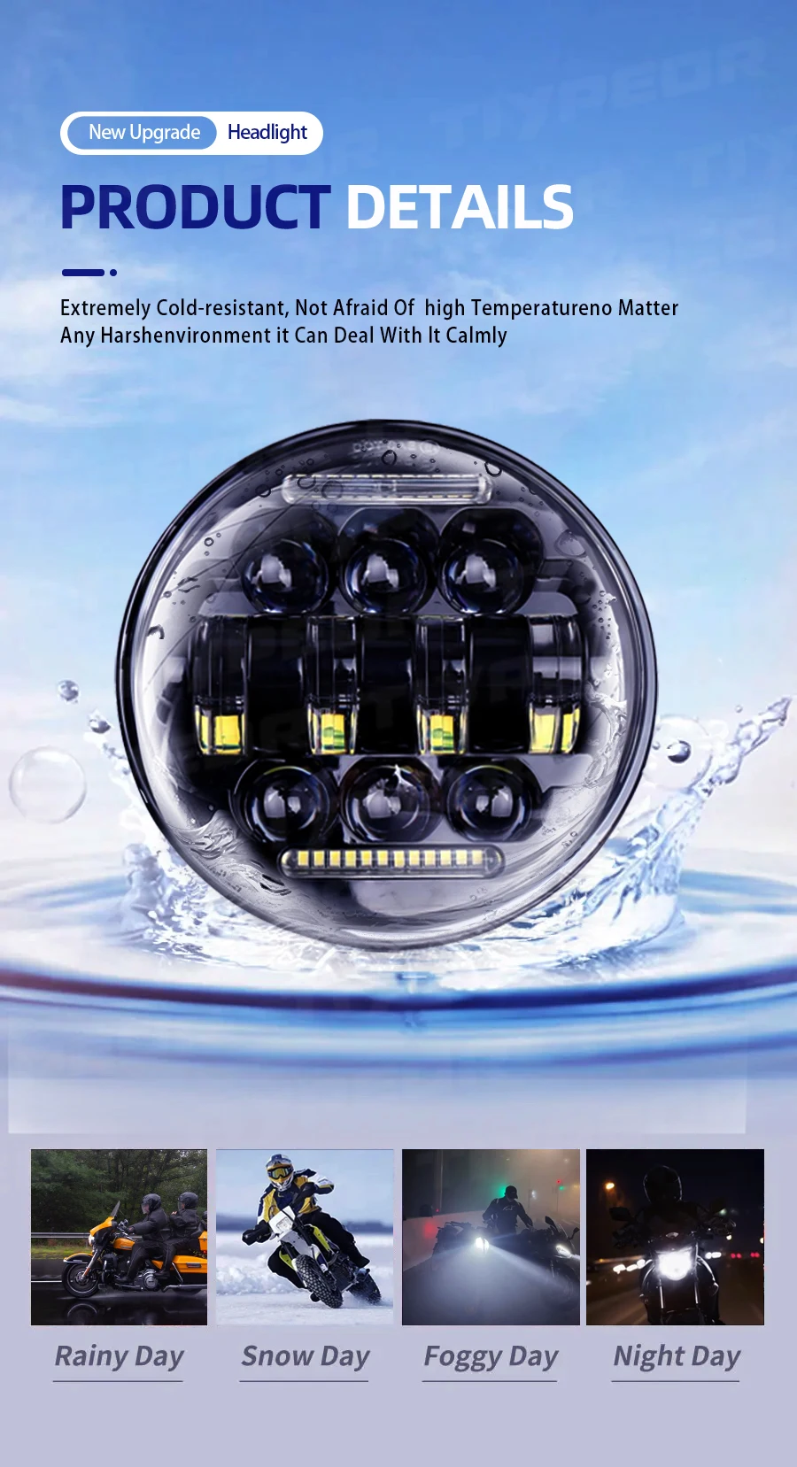 product tiypeor universal headlight 575inch drl for iron 1200 883 street softail dyna projector round led motorcycle headlamp-6