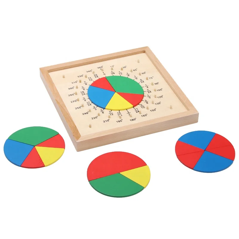 MonkeyJack Montessori Mathematics Materials Wooden Intelligence Development Toy Digital Cards Circular Fraction Board 