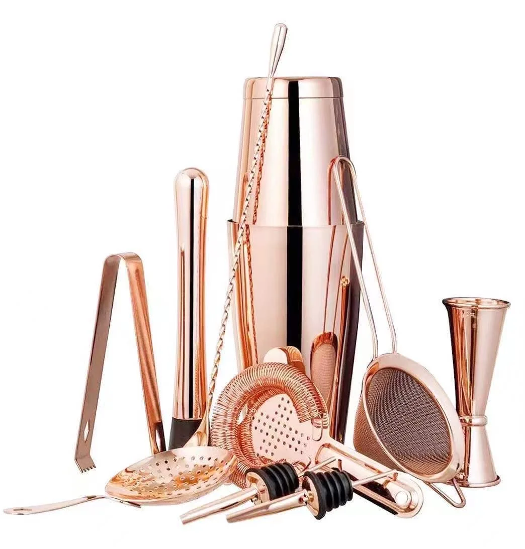Factory Wholesale 10-Piece 18oz/28oz Stainless Steel Eco-Friendly Boston Bartender Cocktail Shaker Set 15/30ml Jigger Bar Tools with Custom Logo